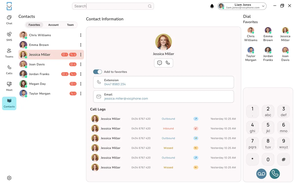 Uniden Voice Over Cloud desktop app - Contacts directory with search