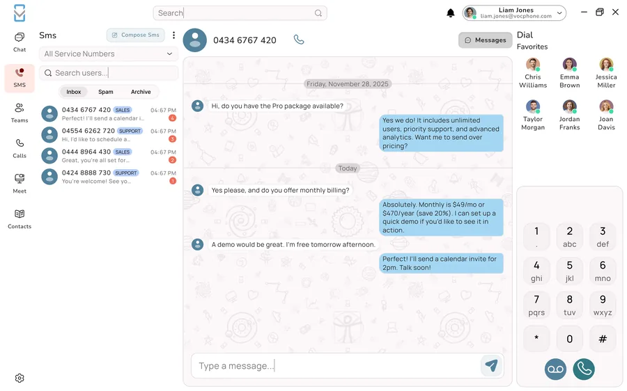 SMS messaging view