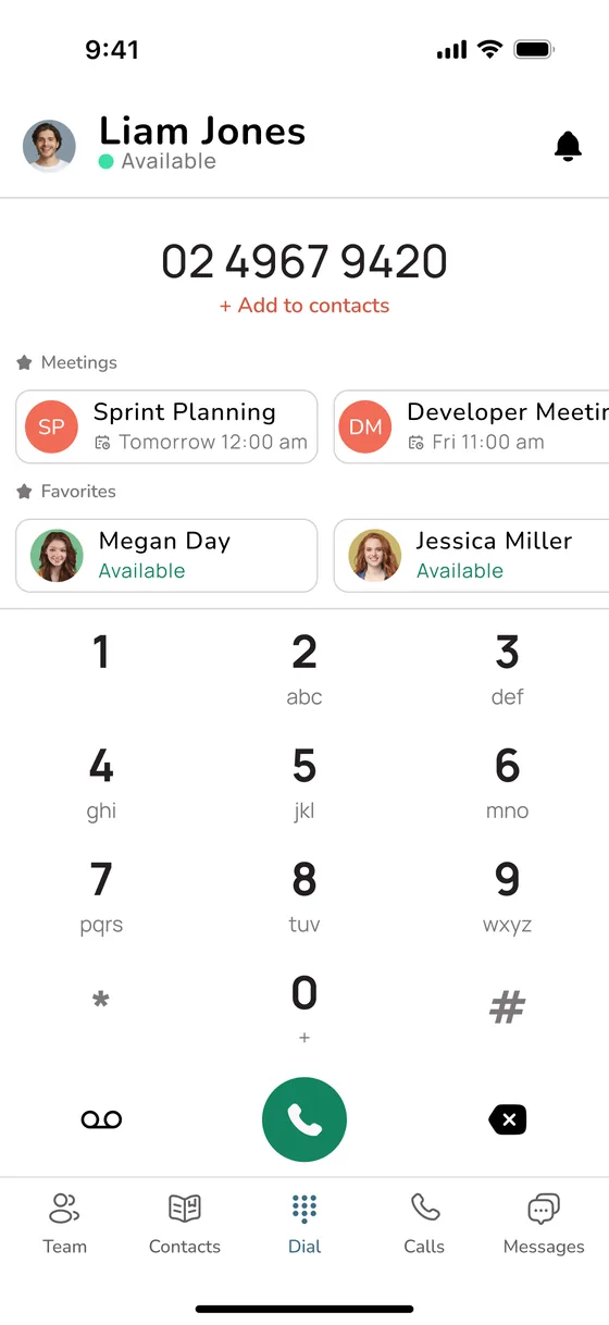 Uniden Voice Over Cloud mobile app - Dial pad