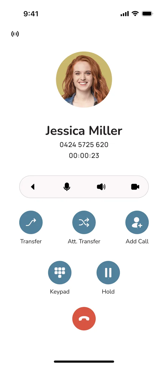 Uniden Voice mobile app in-call screen