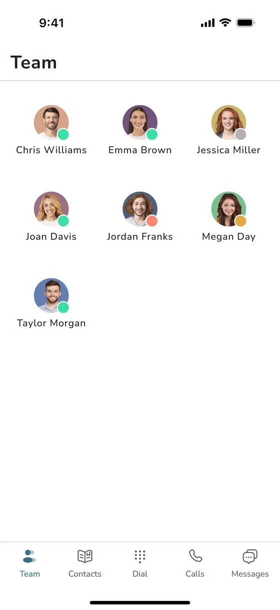 Uniden Voice Over Cloud mobile app - Team presence view